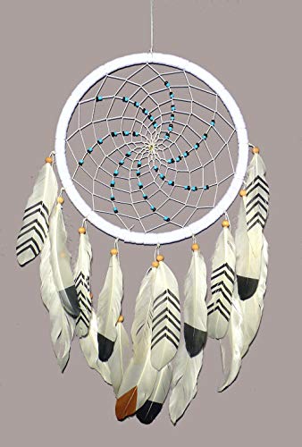 Woru Traumfänger - weißer großer Dreamcatcher GUTER Traum 20 cm Ringdurchmesser, handgefertigt, Gesamtlänge ca. 50 cm von Woru