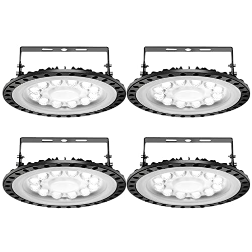 4 Pack LED Werkstatt Deckenleuchte Werkstattleuchte | UFO LED Industrielampe 50W Hallenleuchte Industrial Kronleuchter Hallenstrahler Hallenbeleuchtung Werkstattbeleuchtung Werkstattlampe von papasbox