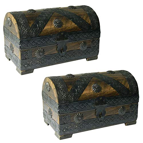 2X Piratenkiste 19 x 12 x 11 cm braun Antiklook Holz Schatztruhe Aufbewahrung Holzbox von Unbekannt