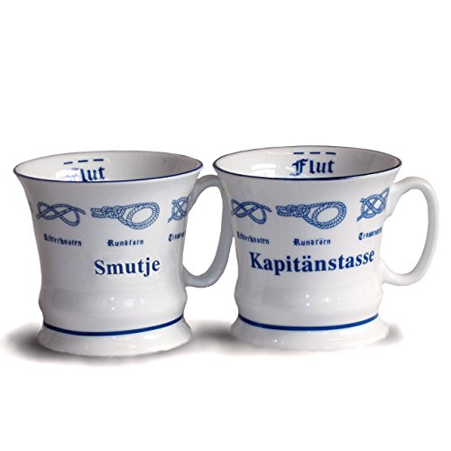 Unbekannt 2er Set Kaffeebecher Herrenbecher Smutje + Kapitänstasse | Tassenset aus Porzellan mit Seemannsknoten von Unbekannt