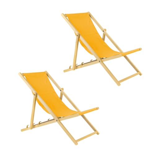 Unbekannt Liegestuhl klappbar aus Holz – 2er Set gelb Stabiler Gartenliege - Strandliege, Leichter Sonnenliege für Garten, Balkon und Strand Bars - Liege modern Design von Unbekannt