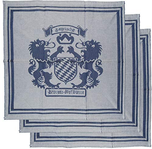 Unbekannt 3er Pg. Bayerische Brotzeit Serviette, 65 cm x 65 cm, hellblau dunkelblau, 100% Baumwolle, Stoffserviette, Geschirrtuch, Trockentuch (3X 65x65 Brotzeit Serviette) von Unbekannt