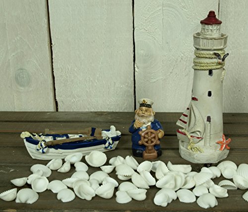 Unbekannt 4tlg. Deko-Set rot: Poly Leuchtturm, Figur, Poly Ruderboot, 50g Muscheln Maritime Deko von Unbekannt