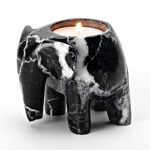 Unbekannt 7,6cm Schwarzer Marmor Elefanten-Teelicht Kerzenständer - Teelichter inklusive! von British Fossils