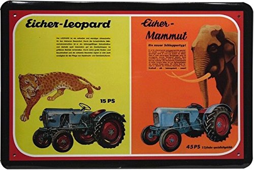 Unbekannt Blechschild 20x30 cm Eicher Traktor Leopard Mammut Bulldog Schlepper Oldtimer historisch Metall Schild von Unbekannt