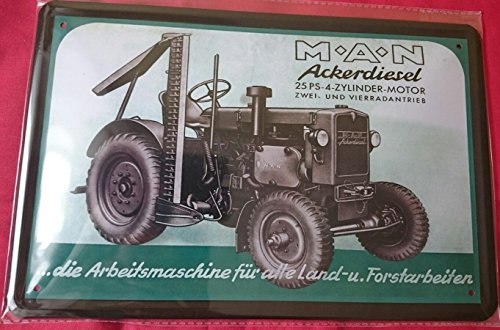 Unbekannt Blechschild 20x30 cm Man Ackerdiesel 25 PS Traktor Bulldog Oldtimer Metall Schild von Unbekannt