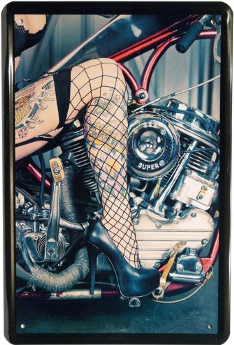 Unbekannt Blechschild 20x30 cm Tattoo Pin up Girl Erotik Motorrad High Heels Metall Schild von Unbekannt