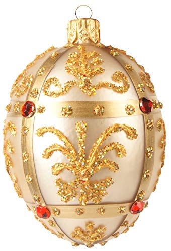 Unbekannt Christbaumkugeln Figur (Faberge Ei 6cm Perle Champagner) Weihnachtskugeln Weihnachtsbaumschmuck Christbaumschmuck Deko Glas Luxus von Unbekannt