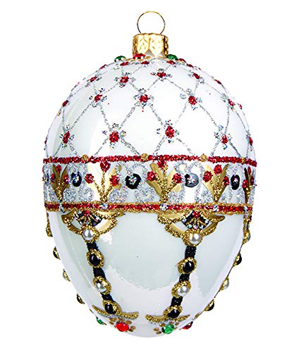 Unbekannt Christbaumkugeln Figur Weihnachtskugeln Weihnachtsbaumschmuck Christbaumschmuck Deko Glas Luxus (Faberge Ei 10cm weiß) von Unbekannt