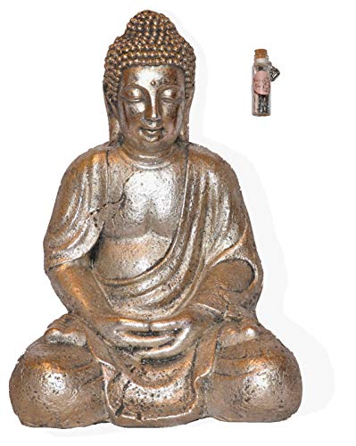 Unbekannt Deko-Buddha sitzend, ca. 40cm hoch in Silber mit Wunschglas | Buddha-Figur für Wohnung, Haus | Buddha-Statue, Wohnaccessoire Buddha-Skulptur Feng Shui Dekoration von Unbekannt