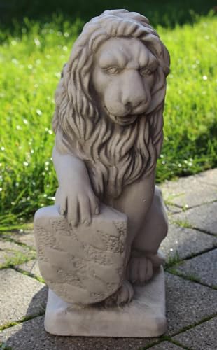 Dekofigur Gartenfigur Deko Skulptur Löwe mit Wappen auf rechter Seite H 41 cm aus Beton von JS Garten Deko
