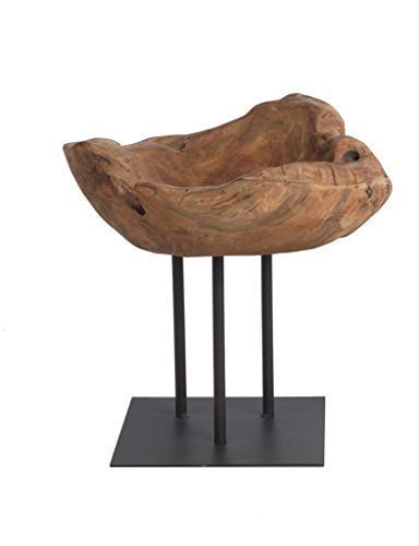 Unbekannt Dekoschale auf Fuss Teak H 35 cm |Teakwurzel mit schwarzem Metallfuss | Unikat |Obstschale, Kerzenhalter, Blumenschale von Unbekannt