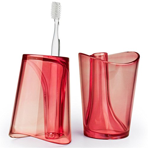 Unbekannt Design Zahnputzbecher mit Zahnbürstenhalter Ø 8 cm Acryl transparent für Zahnbürste & Zahnpasta Pink Rot von Unbekannt