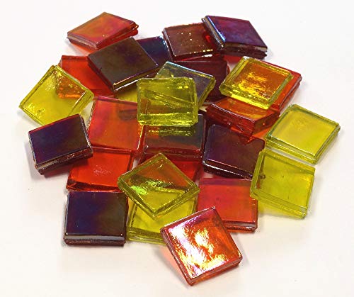 Unbekannt EIS Glas transparent Mosaiksteine 15x15x4mm - Mix Inhalt 200 g, Farbe Gelb-Rot Mix von Unbekannt