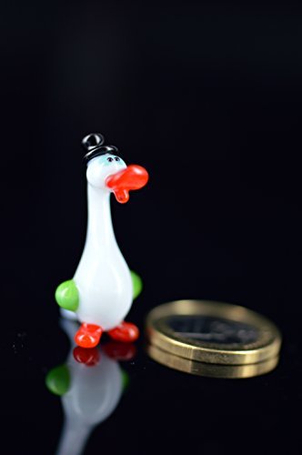Unbekannt Ente mit Hut Mini - Miniatur Figur aus Glas - Kleine Gans - Glastier Glasfigur Vogel Setzkasten Vitrine Deko von Unbekannt