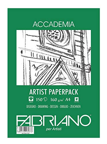 Honsell 50814160 - Fabriano Accademia Zeichenpapier, Block kopfgeleimt, 160 g/m², DIN A4, 150 Blatt, matt, säurefrei und alterungsbeständig, sehr radierfest von Fabriano
