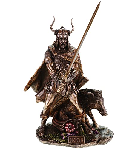 Unbekannt Frey germanischer Gott mit Eber bronziert 38 cm Freyr Freya Figur Odin Skulptur von Veronese