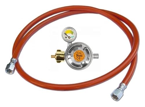Unbekannt Gasschlauch Druckminderer Gasdruckregler Regler mit Manometer 50mbar Propangasschlauch Grillzubehör (Schlauch 150cm + Regler mit Manometer) von Unbekannt
