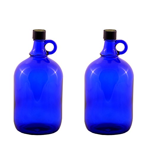 Unbekannt Glasballonflasche 2x2 Liter, blau, Verzierung Blume des Lebens, Flasche aus Blauglas mit Schraubverschluss und Henkel von Unbekannt