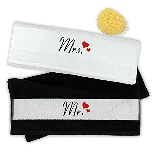 Unbekannt Handtuch Set 50x100 cm Mr. & Mrs. mit Herzen - Hochzeitsgeschenk (schwarz/weiß) von Unbekannt