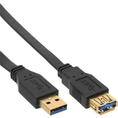 Unbekannt Inline USB 2.0 Flachkabel Verlängerung A Stecker/Buchse schwarz/Gold 0,5m von Unbekannt