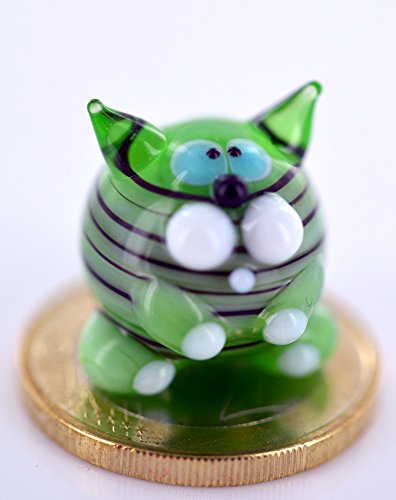 Unbekannt Katze Mini Grün Schwarz Gestreift - Miniatur Glas Figur mit Streifen - Tiger Kater Glücksbringer von Unbekannt