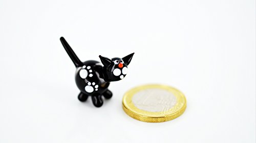 Unbekannt Katze Schwarz Mini - Miniatur Glasfigur Weiße Samtpfote - Figur aus Glas Schwarze Katze Kätzchen Spitzohr - Glasfigur Glastier Deko Setzkasten Vitrine Glückskatze von Unbekannt