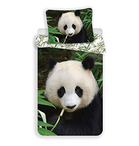 Jerry Fabrics JF Bettwäsche Panda, 100% Baumwolle, wendbar, 140 x 200 cm, inkl. Kissenbezug, Bambus von Jerry Fabrics