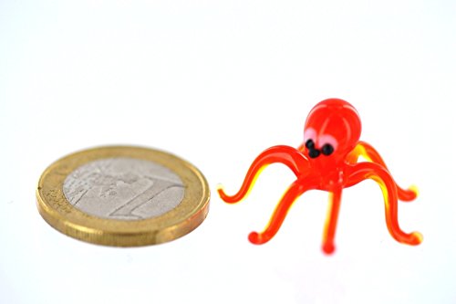 Unbekannt Krake Mini Rot - Oktopus Miniatur Figur aus Glas Roter Kraken - Octopus - Rote Glasfigur Glastier Deko Setzkaste Vitrine Glasfigur von Unbekannt