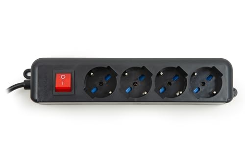 LINK lkmp04 N Steckdosenleiste 4 Universalsteckdosen ita/schuko 10/16 A auf Stecker 16 A mit Schalter, Schwarz von LINK