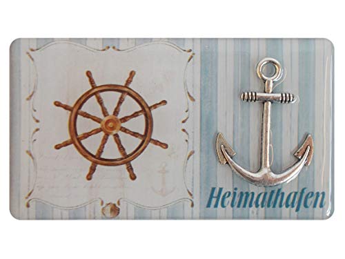 Unbekannt Maritimer Kühlschrankmagnet Heimathafen - Rechteckiger Magnet mit Motiv Anker und Steuerrad - 4,5 x 8 cm von Unbekannt