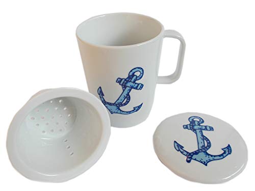 Unbekannt Maritimes Teetassen-Set mit Anker Motiv - Tasse aus Keramik mit Teesieb und Deckel - Blau 250 ml von Unbekannt