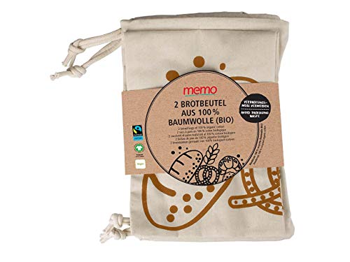 Memo Brotbeutel 2er Pack aus Bio-Baumwolle, atmungsaktiv, mehrfach waschbar, wiederverschließbar, GOTS- und Fairtrade-zertifiziert, 35 x 40 cm Memo Brotbeutel 2er Pack aus Bio-Baumwolle, atmungsaktiv, mehrfach waschbar, wiederverschließbar, GOTS- und Fairtrade-zertifiziert, 35 x 40 cm von Unbekannt
