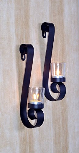 Unbekannt Metall Wandkerzenhalter 2-er Set Schwarz mit Teelichthalter aus Glas f??r Dekoration von Unbekannt
