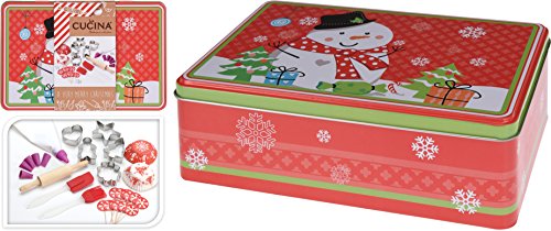 Unbekannt Metalldose mit Zubehör zum Backen für Weihnachten/Backset mit Teigschaber, Pinsel, Spritzbeutel und Formen Unbekannt Metalldose mit Zubehör zum Backen für Weihnachten/Backset mit Teigschaber, Pinsel, Spritzbeutel und Formen von Unbekannt