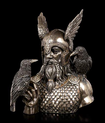 Unbekannt Odin Fantasy Büste mit Zwei Raben | Dekofigur, bronziert & coloriert, H 23 cm von Unbekannt