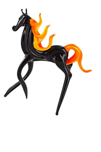 Unbekannt Pferd Feuer - Schwarz Orange Rot - Figur aus Glas Schwarzer Araber mit oranger Mähne - Glasfigur Deko Vitrine von Unbekannt
