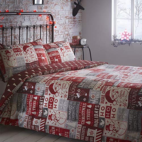 Unbekannt Portfolio Bettwäsche-Set, Weihnachts-Design, Bettbezug und 2 Kissenbezüge, Rot, Doppelbett-Größe von Unbekannt