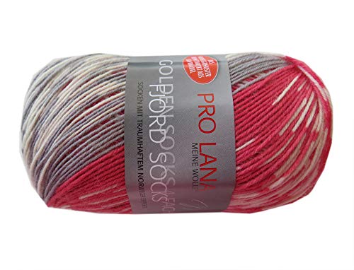 Unbekannt Pro Lana Fjord Socks 4-fädig Color 183 rot grau, Sockenwolle Norwegermuster musterbildend, 278477 von Fjord