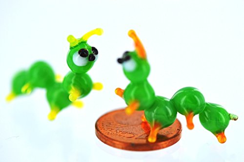 Unbekannt Raupe Mini Grün Gelb Orange - Miniatur Figur aus Glas kleine grüne Raupe - Glastier Glasfigur Deko Setzkasten Vitrine Schmetterling von Unbekannt