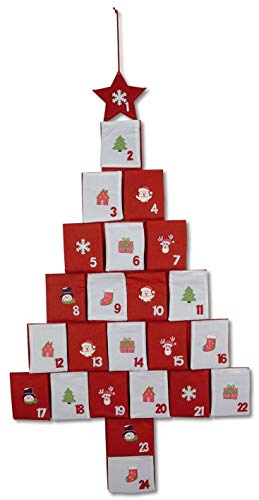Riffelmacher 19568 - Adventskalender Baum zum Hängen, mit Holzverzierungen, aus Filz, 54 x 96 cm, für kleine Geschenke, Weihnachten, Advent von Riffelmacher & Weinberger