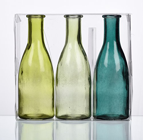 Unbekannt Sandra Rich. Glas VASE Bottle groß. 3 kleine Flaschen ca 18,5 x 6,5 cm. Petrol - GRÜN. 1165-18-51 von Unbekannt