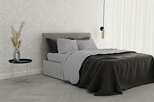 Italian Bed Linen Bettwäsche-Set Satin Stripes, Baumwolle, Hellgrau, Doppelte von Italian Bed Linen