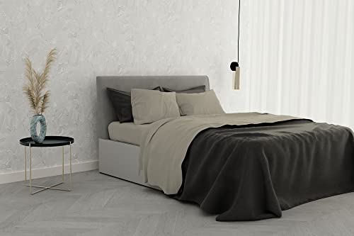 Italian Bed Linen Bettwäsche-Set Satin Stripes, Baumwolle, Beige, Doppelte von Italian Bed Linen