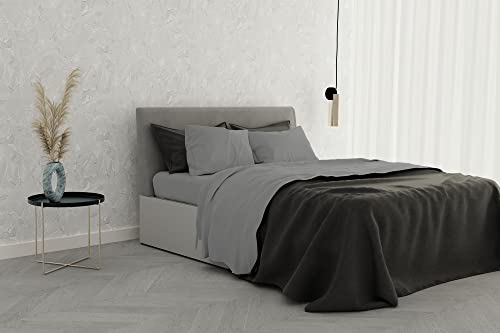 Italian Bed Linen Bettwäsche-Set Satin Stripes, Baumwolle, Rauch, Doppelte von Italian Bed Linen