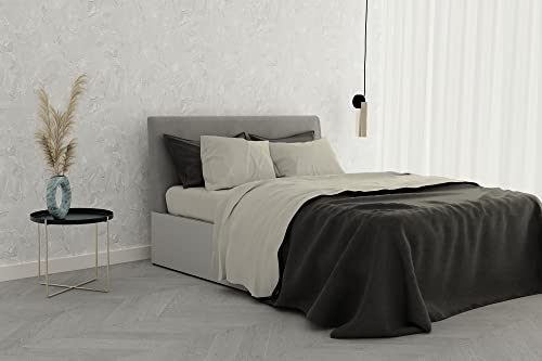 Italian Bed Linen Bettwäsche-Set Satin Stripes, Baumwolle, Creme, Doppelte von Italian Bed Linen