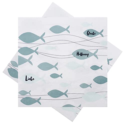 Unbekannt Servietten Fisch Mint Grün Glaube Liebe Hoffnung Tischdeko Kommunion Konfirmation 20 Stück von Unbekannt