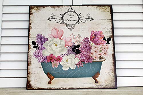 Unbekannt Shabby Blechschild Blumen Bad von Unbekannt