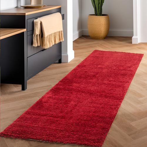 Unbekannt Shaggy Hochflor Langflor Teppich Wohnzimmer Carpet Uni Farben, Rechteck, Rund, Größe:60x110 cm, Farbe:Rot von SIMPEX