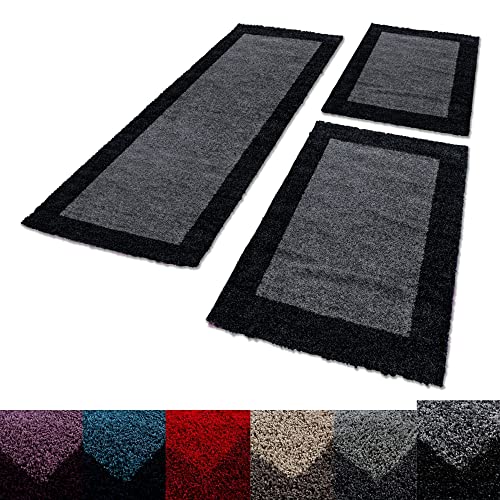 Unbekannt Shaggy Hochflor Teppich Carpet 3TLG Bettumrandung Läufer Set Schlafzimmer Flur, Farbe:Anthrazit, Bettset:2x80x150+1x100x200 von Unbekannt
